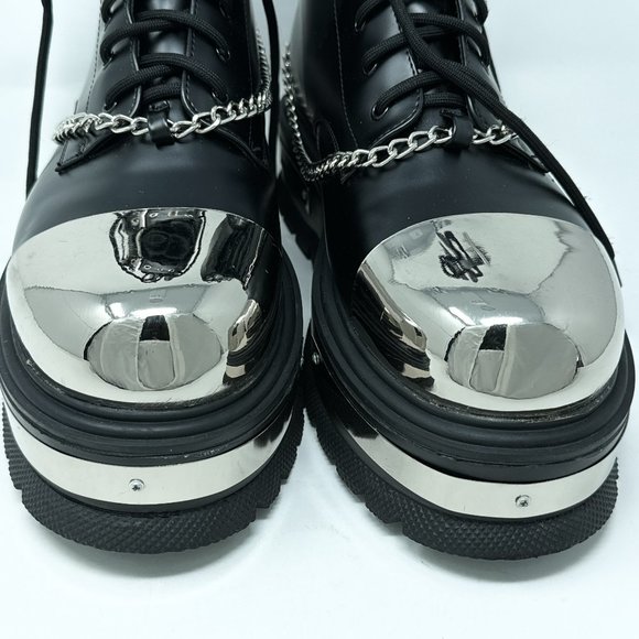 **SOLD**Koi Borin Metal Hardware Platform Combat Boots Black Mens 10 Chains - Picture 9 of 16